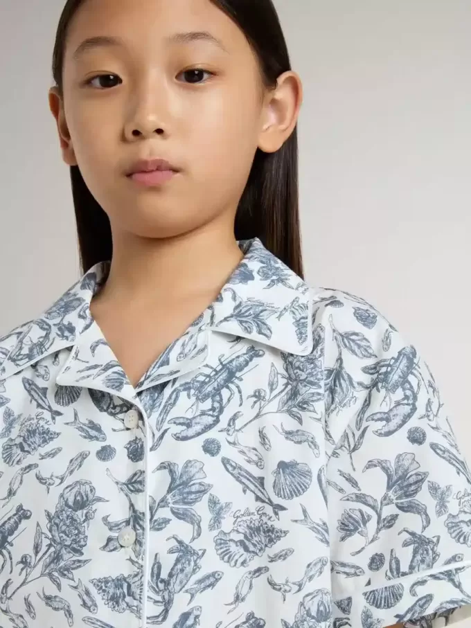 Wit cropped shirt voor meisjes met blauwe print