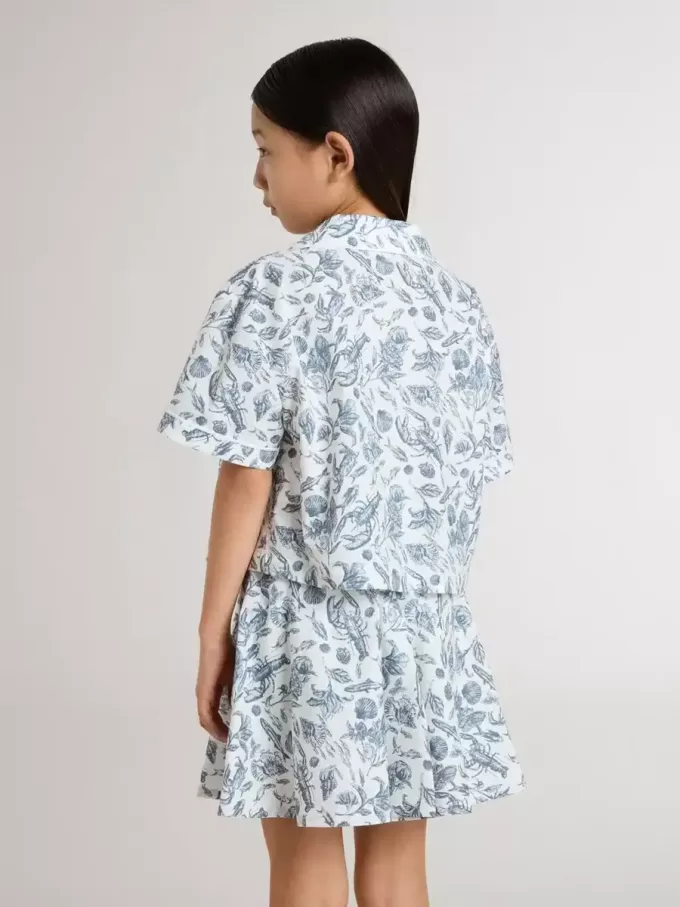Wit cropped shirt voor meisjes met blauwe print