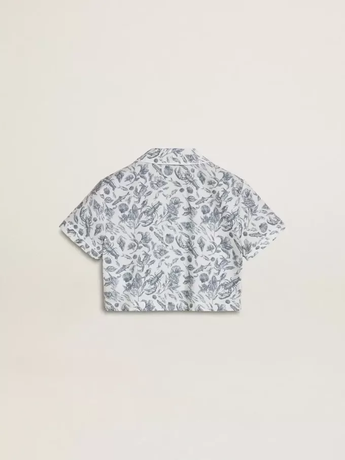 Wit cropped shirt voor meisjes met blauwe print