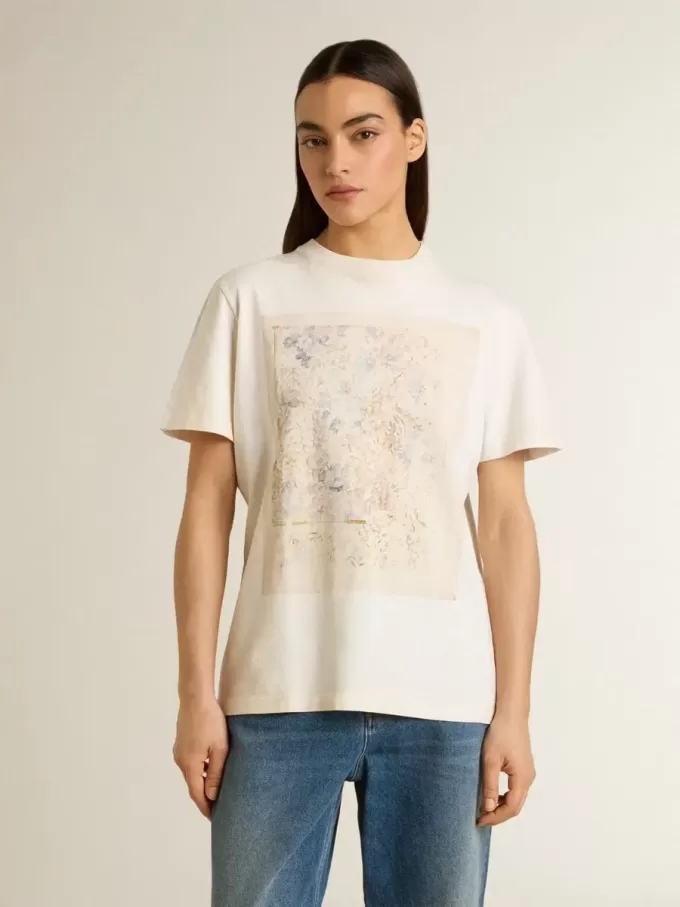 Wit dames-T-shirt met bloemenprint