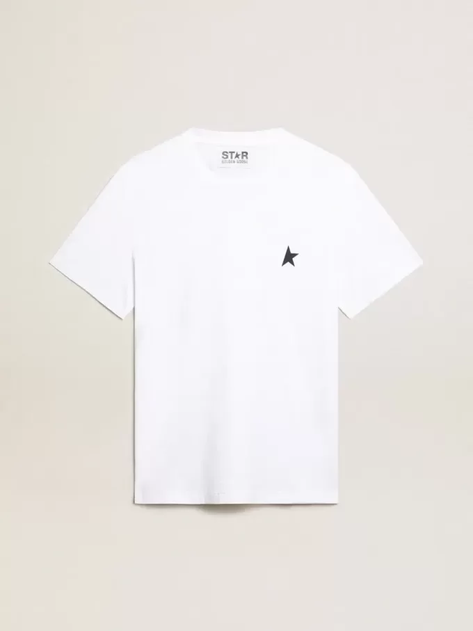 Wit dames-T-shirt met donkerblauwe ster op de voorkant
