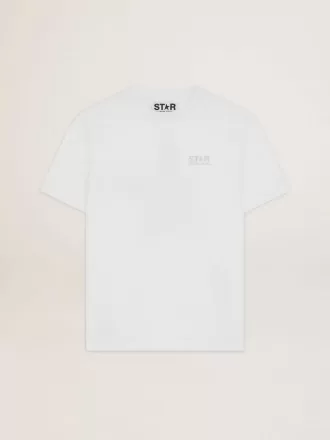 Wit dames-T-shirt met zilveren glitterlogo en ster