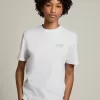 Wit dames-T-shirt met zilveren glitterlogo en ster