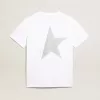 Wit dames-T-shirt met zilveren glitterlogo en ster