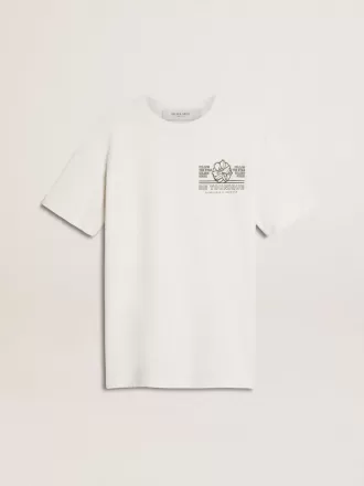 Wit dames-T-shirt met zwarte print op de borst