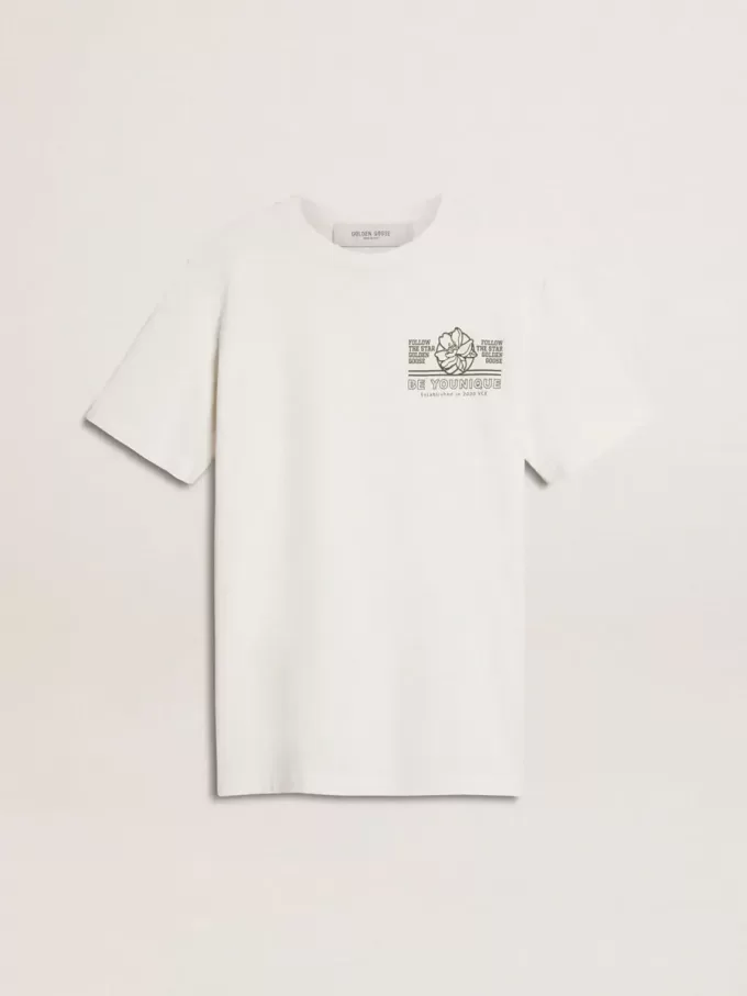 Wit dames-T-shirt met zwarte print op de borst