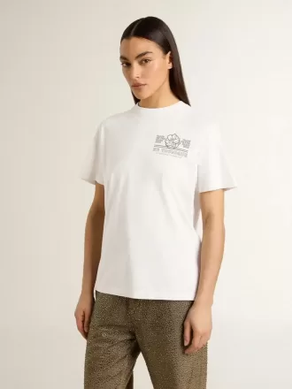Wit dames-T-shirt met zwarte print op de borst