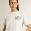 Wit dames-T-shirt met zwarte print op de borst