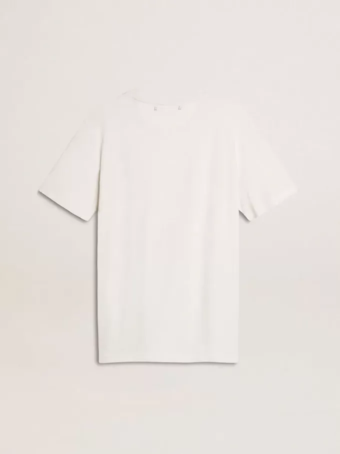 Wit dames-T-shirt met zwarte print op de borst