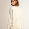 Wit damessweatshirt met ritssluiting, witte streep en zwarte sterren