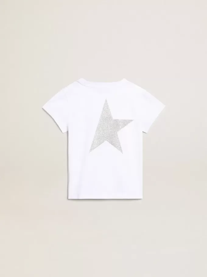 Wit en zilver T-shirt met logo en grote ster in zilveren glitter
