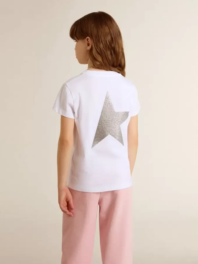 Wit en zilver T-shirt met logo en grote ster in zilveren glitter