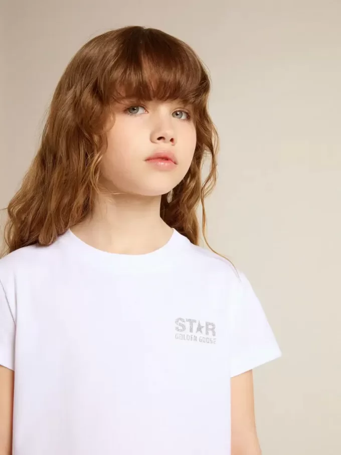 Wit en zilver T-shirt met logo en grote ster in zilveren glitter