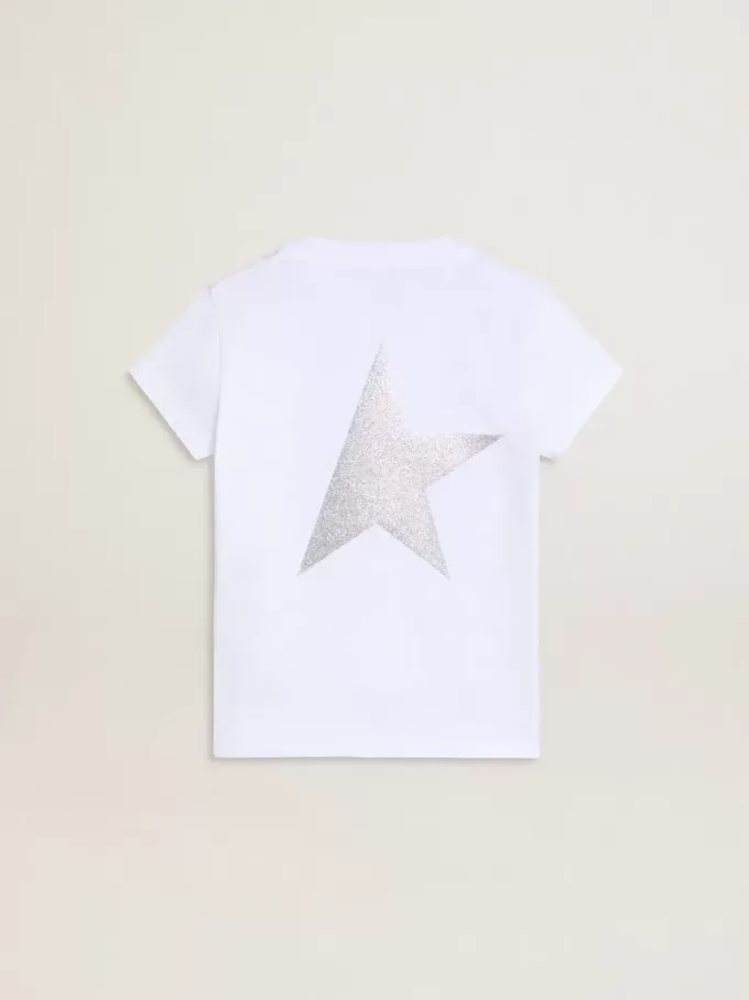 Wit en zilver T-shirt met logo en grote ster in zilveren glitter