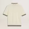 Wit gebreid poloshirt voor heren met blauwe boord