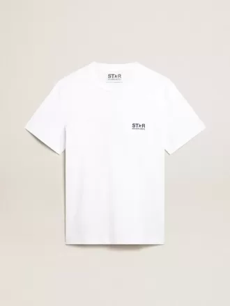 Wit heren-T-shirt met donkerblauwe ster op de rug