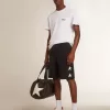 Wit heren-T-shirt met donkerblauwe ster op de rug
