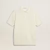 Wit jacquard gebreid poloshirt voor heren