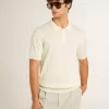 Wit jacquard gebreid poloshirt voor heren