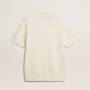 Wit jacquard gebreid poloshirt voor heren