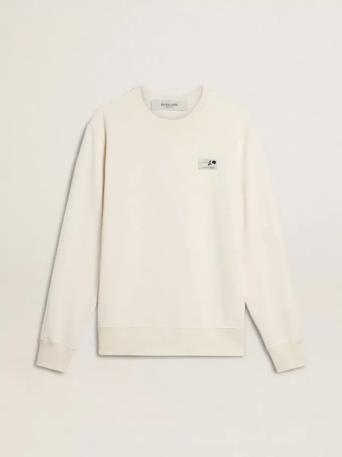 Wit katoenen herensweatshirt met print op de achterkant