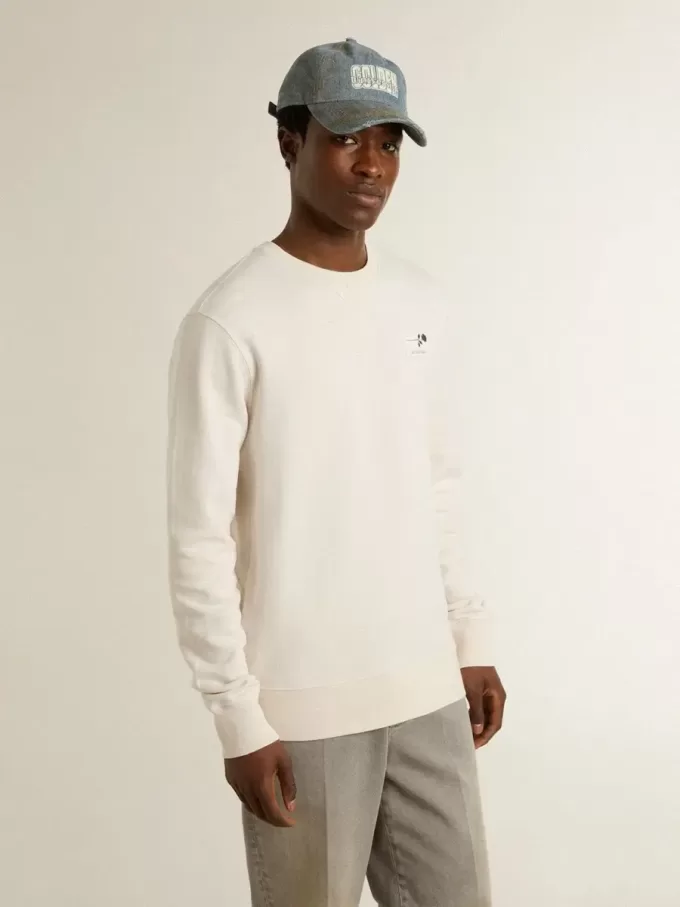 Wit katoenen herensweatshirt met print op de achterkant