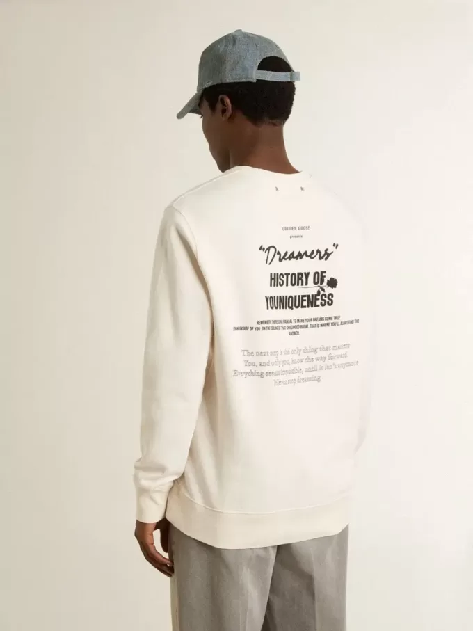 Wit katoenen herensweatshirt met print op de achterkant