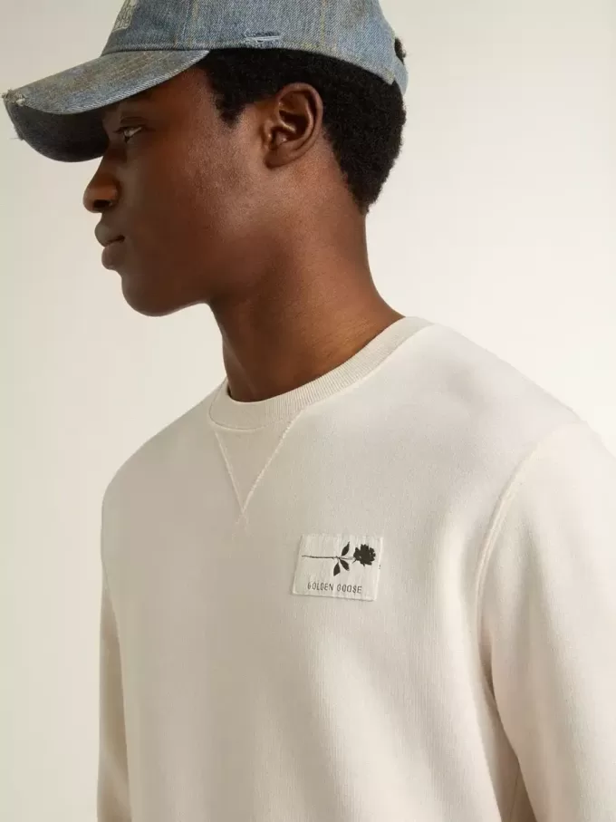 Wit katoenen herensweatshirt met print op de achterkant