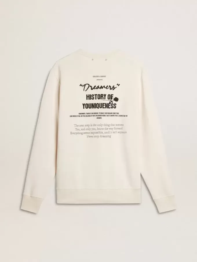Wit katoenen herensweatshirt met print op de achterkant
