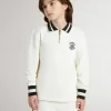 Wit katoenen poloshirt voor kinderen met borduursel op de borst en print op de rug.