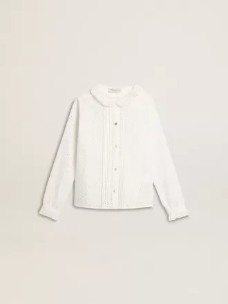 Wit katoenen shirt met broderie anglaise voor meisjes