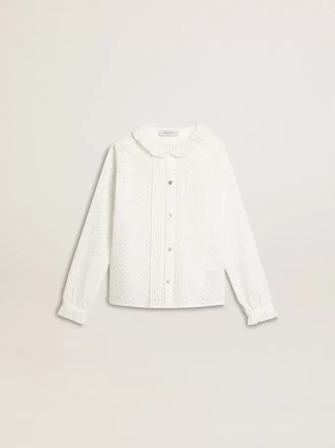 Wit katoenen shirt met broderie anglaise voor meisjes
