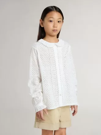 Wit katoenen shirt met broderie anglaise voor meisjes