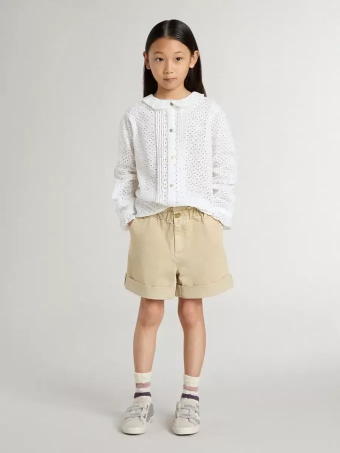 Wit katoenen shirt met broderie anglaise voor meisjes