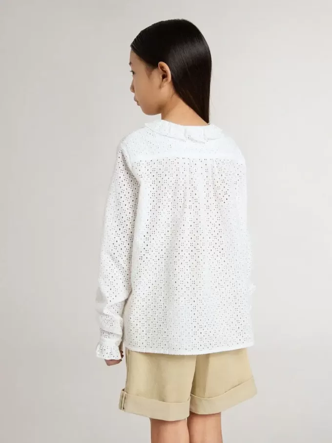 Wit katoenen shirt met broderie anglaise voor meisjes