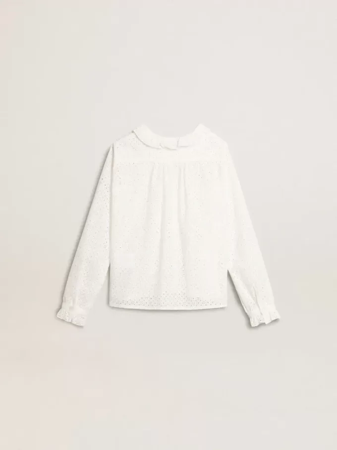 Wit katoenen shirt met broderie anglaise voor meisjes