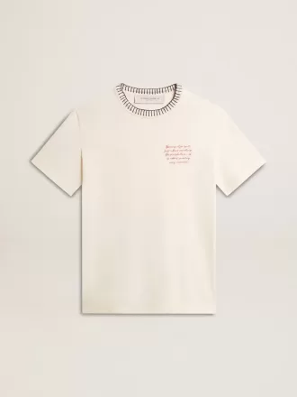Wit katoenen T-shirt voor dames met handborduursels