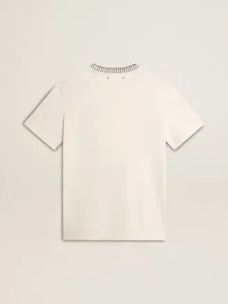 Wit katoenen T-shirt voor dames met handborduursels