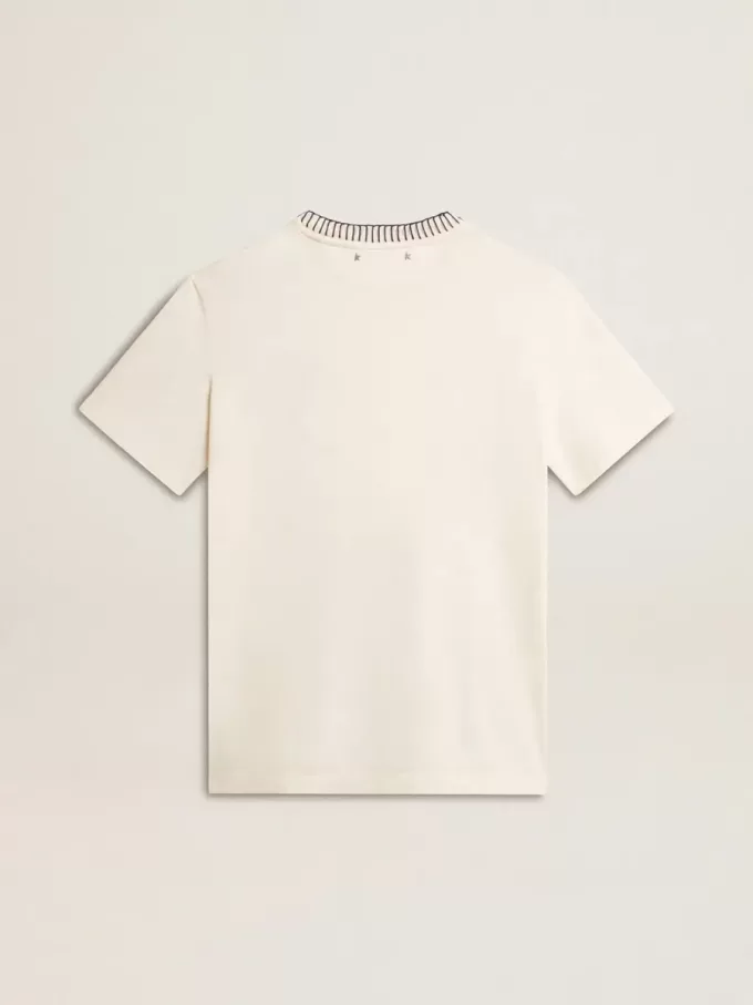Wit katoenen T-shirt voor dames met handborduursels