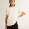 Wit katoenen T-shirt voor dames met handborduursels