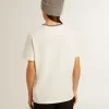 Wit katoenen T-shirt voor dames met handborduursels