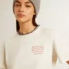 Wit katoenen T-shirt voor dames met handborduursels