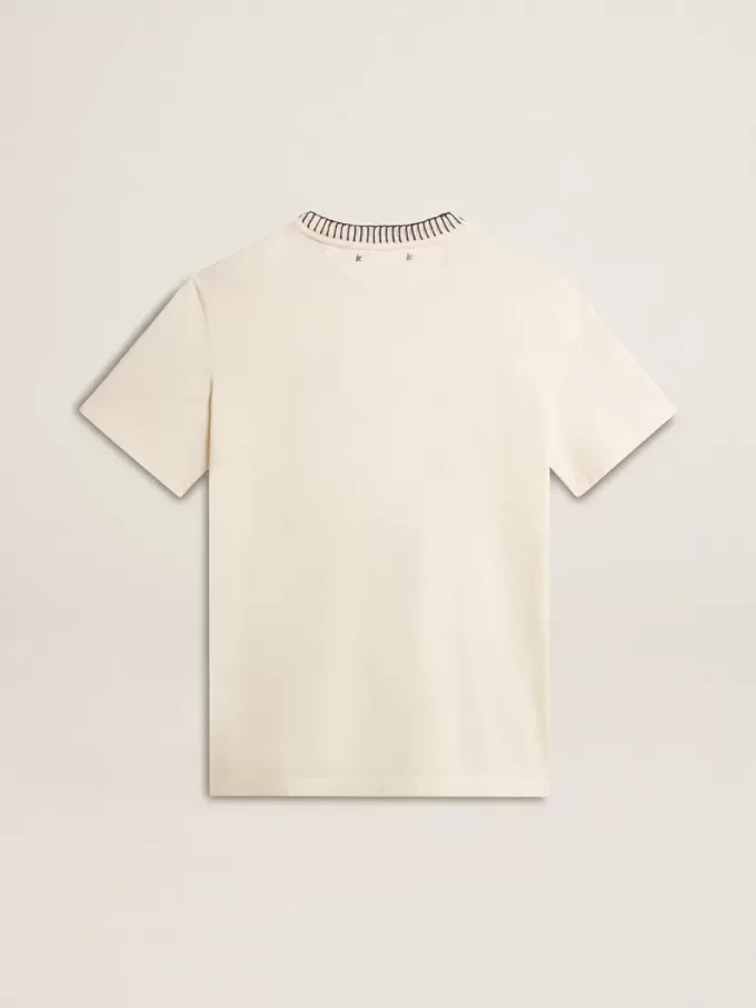 Wit katoenen T-shirt voor dames met handborduursels