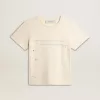 Wit katoenen T-shirt voor dames met print en borduursel