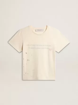 Wit katoenen T-shirt voor dames met print en borduursel