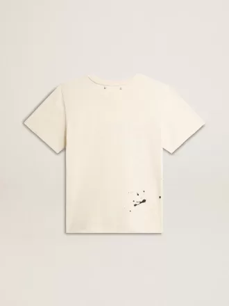 Wit katoenen T-shirt voor dames met print en borduursel