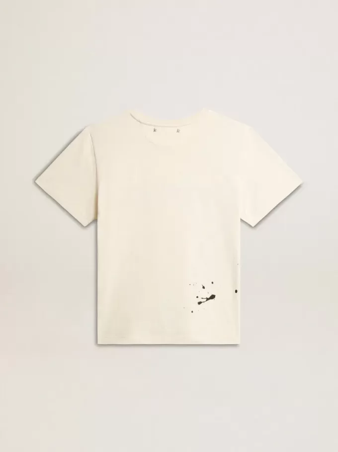 Wit katoenen T-shirt voor dames met print en borduursel