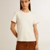 Wit katoenen T-shirt voor dames met print en borduursel