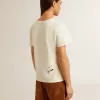Wit katoenen T-shirt voor dames met print en borduursel