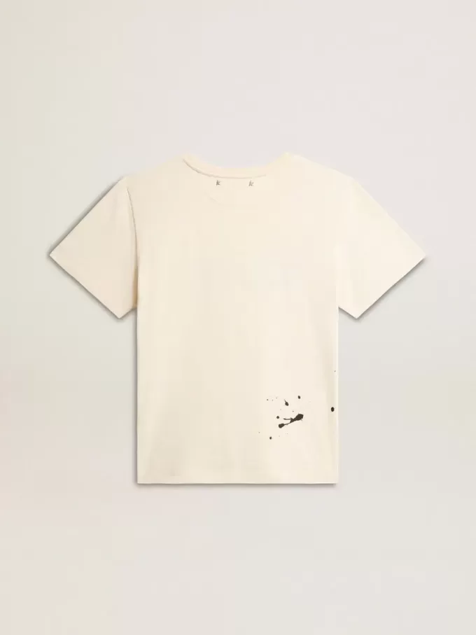 Wit katoenen T-shirt voor dames met print en borduursel